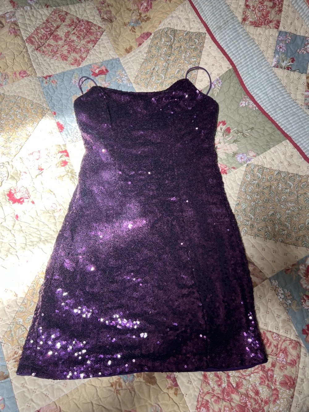 Lula’s Purple Sequin Spaghetti Strap Mini Dress size small